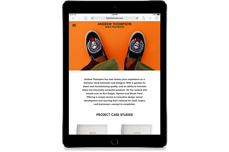 Fable Footwork Website, Andrew Thompson, Footwear Designer