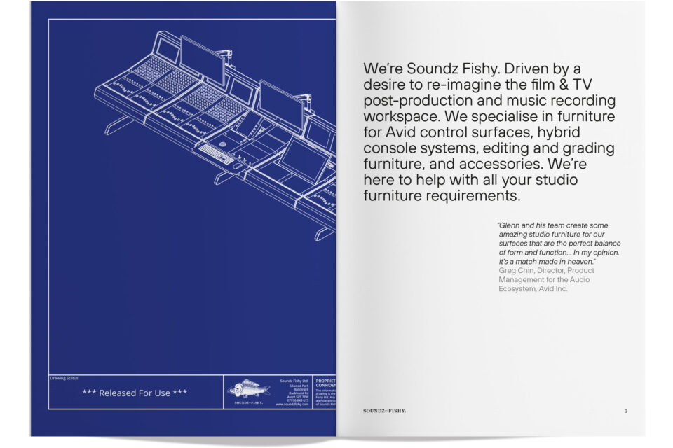 Brochure, Film, Music Recording, Soundz Fishy, Technical Studio Furniture, TV